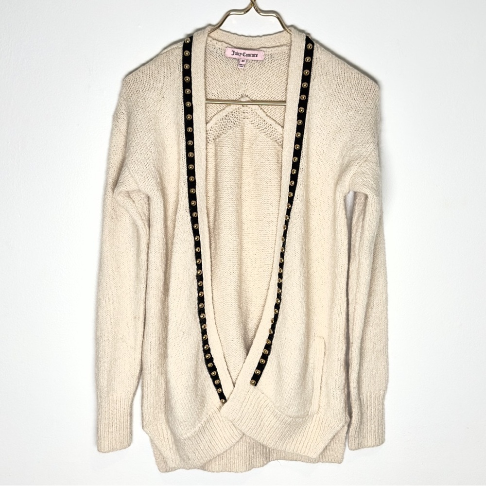 Juicy Couture riveted open cardigan wool knit xs cream black mohair wool